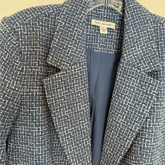 Blue and White Tweed Blazer Jacket Free Assembly Size 8 - Picture 2 of 3